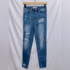 Wax Jean Dark Wash Denim High Waisted Stretch Distressed Skinny Jean size 3/26